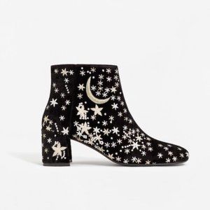 Mango Black Embroidered Ankle Boots Sz 40